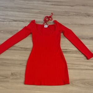 Princess Polly Red Long Sleeve Mini Dress With halter neck tie